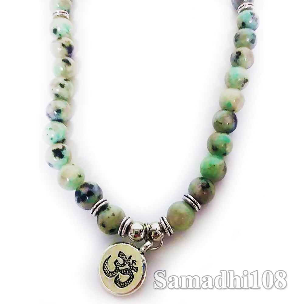 Dalmatian Jasper Necklace with Aum Charm