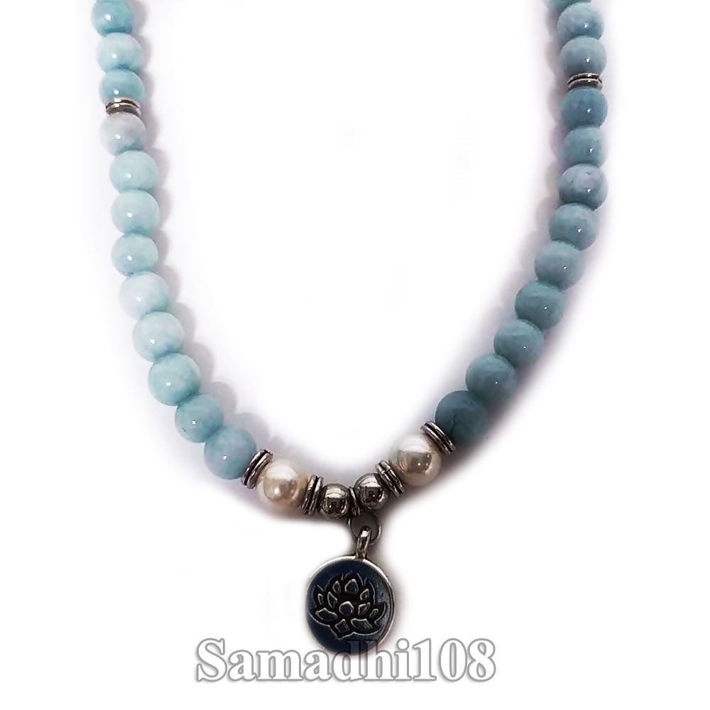 Baby Blue Jade Necklace with Lotus Charm
