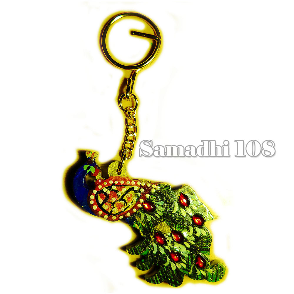 Wood Peacock Keychain