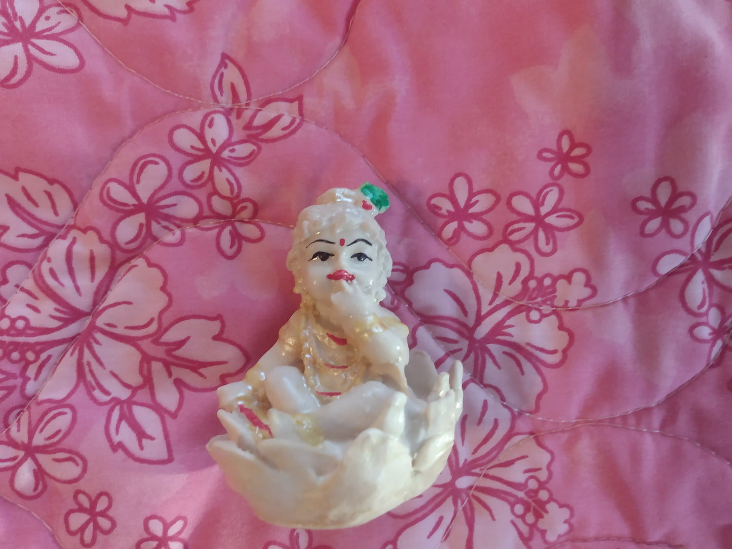 White Baby Krsna in Lotus Flower Statue