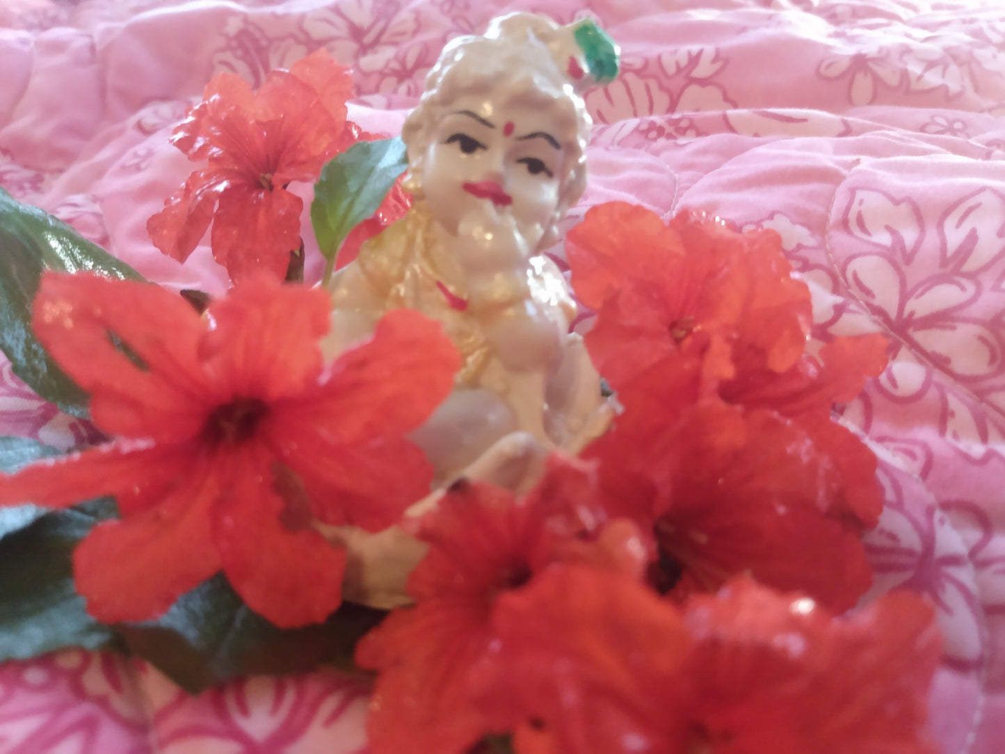 White Baby Krsna in Lotus Flower Statue