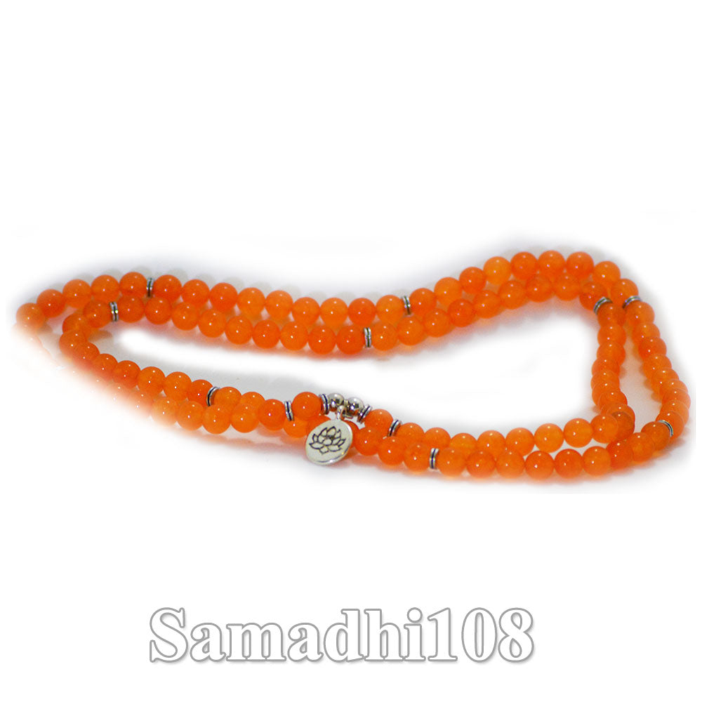 Orange Jade Necklace with Lotus Charm