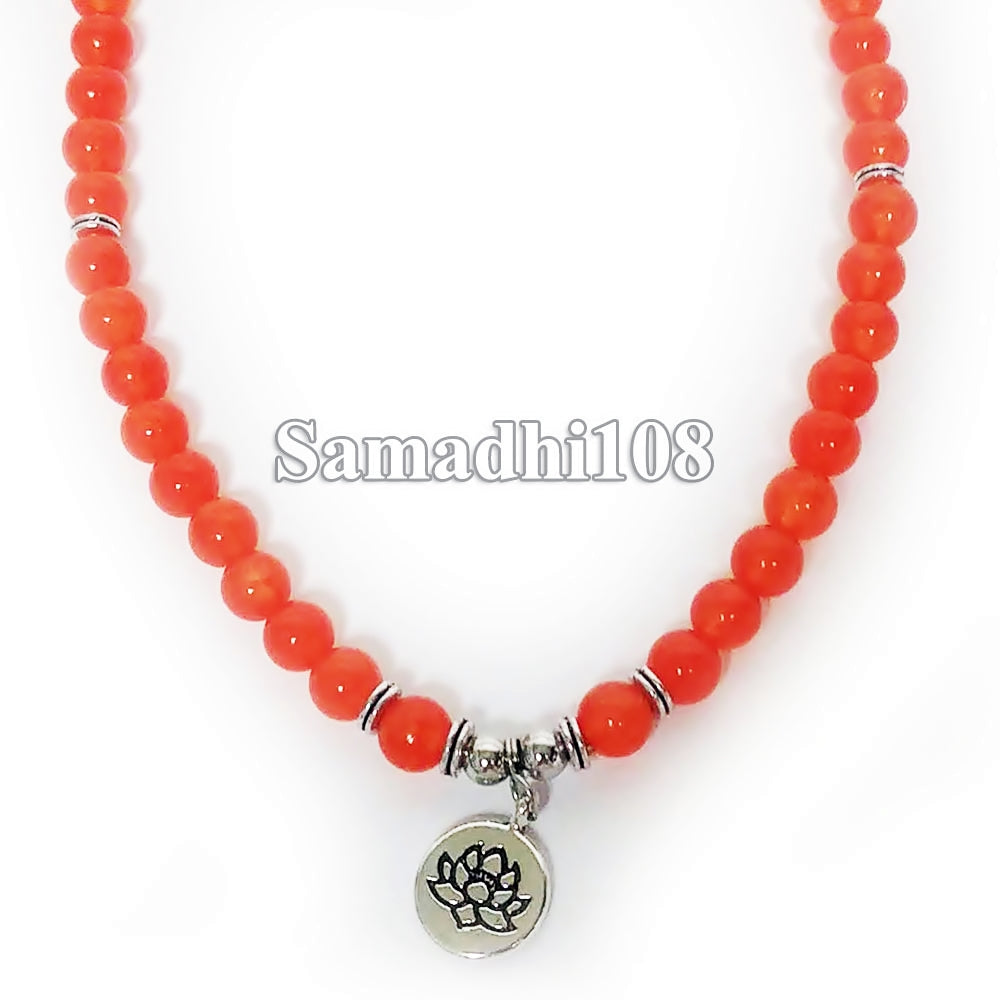 Orange Jade Necklace with Lotus Charm