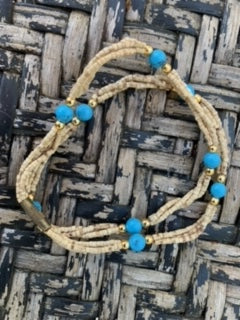 Handmade Tulasi Necklace with Semi Precious Stones- Turquoise